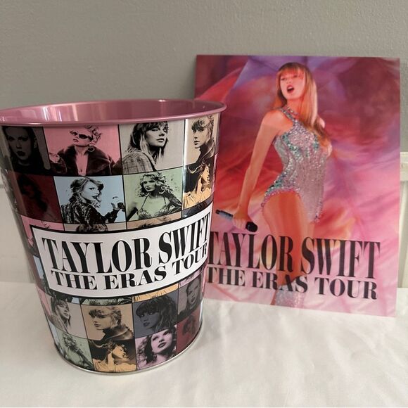 Taylor Swift AMC Eras Tour Movie Pink Metal Popcorn Bucket Tin and poster - Picture 1 of 3